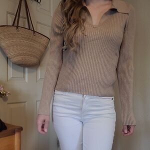 Old Navy Beige Light Brown Collared Ribbed Sweater Size Medium